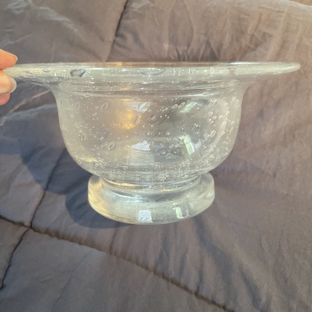 Southern Living At Home Clear Tiny Bubble Footed Glass Bowl 4"x8” - EUC